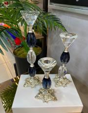 3 lü kiristal şamdan gümüş ayak gri 2