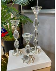 3 lü kiristal şamdan gümüş ayak şeffaf