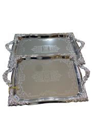 2´li gümüş krom çay tepsisi gümüş