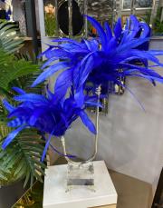 2 katlı kristal ayak gümüş doğal tüy mavi