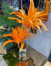 2 katlı kristal ayak gümüş doğal tüy turuncu