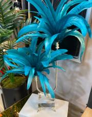 2 katlı kristal ayak gümüş doğal tüy turkuaz