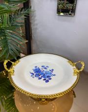 yuvarlak derin ayaklı servis tabağı gold