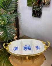 dikdörtgen bölmeli derin ayaklı servis tabağı gold