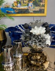 sepet çiçek ve 2 li mumluk seti gümüş