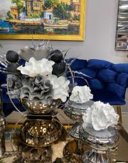 sepet çiçek ve 2 li şekerlik gümüş