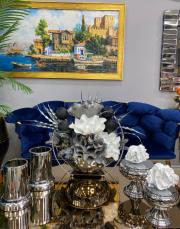 sepet çiçek 2 li mumluk ve 2 li şekerlik gümüş