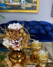 sepet çiçek ve kristal şekerlik gold