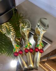 kiraz maşa seti 3 lü seti gold