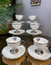 lavanta 6 lı lüks fincan takımı gümüş