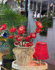 rattan çiçekli kombin kırmızı