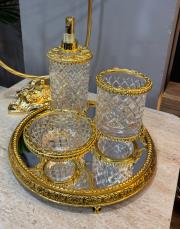 4 lü cam banyo seti altın