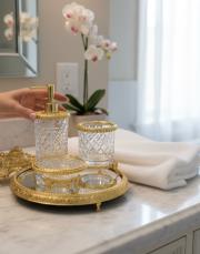 4 lü cam banyo seti altın 2