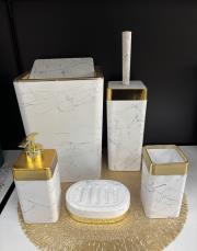 kare mermer görünümlü banyo seti mika gold