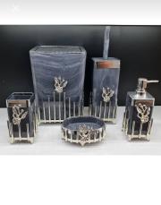 kare japon güllü gümüş mika banyo seti gri