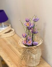 rattan vazo ve 3 adet gelincik mor