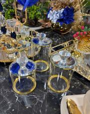 kristal taşlı cam kavonoz takımı gold