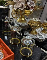 kristal taşlı cam kavonoz takımı gold 2