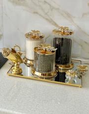 3 lü cam kavonoz takımı gold