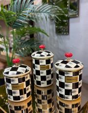 damalı 3 lü büyük boy kavonoz seti 