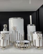 gümüş japon gül mika klozet seti 5 parça beyaz