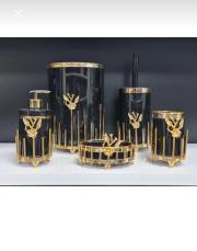 gold japon gül mika klozet seti 5 parça siyah