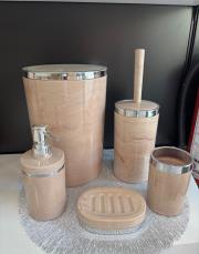 mika 5 li banyo seti gümüş şerit pembe