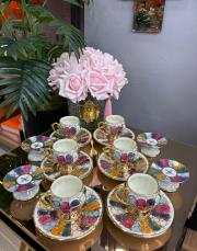 el boyaması 12 parça fincan takımı ve lokumluk seti 