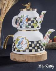 emaye çaydanlık dama kuş model 